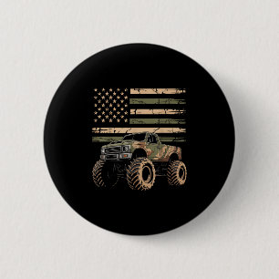 Badge Rond 5 Cm Monster Trucker Retro Monster Truck Usa Drapeau 4e