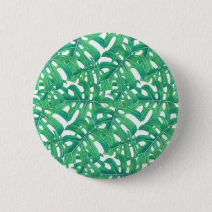 Badge Rond 5 Cm Monstère verte tropicale feuille motif sur blanc b