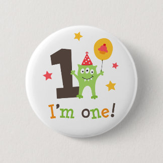 Badge Rond 5 Cm Monstre drôle avec le ballon et petit gâteau j'ai