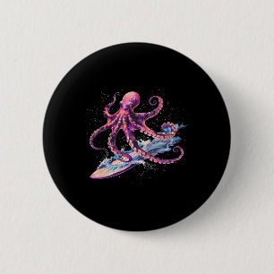 Badge Rond 5 Cm Monstre marin amoureux de pieuvre surfant Cthulhu