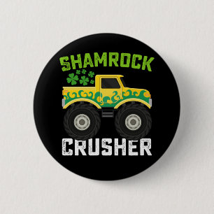 Badge Rond 5 Cm Monstre Shamrock Crusher camion jour de la Saint-P