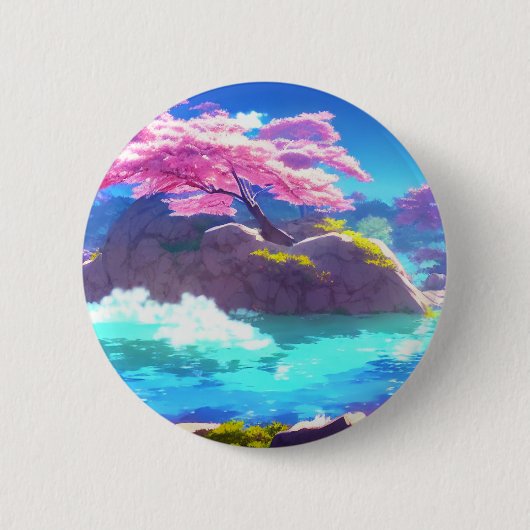 Badge Rond 5 Cm Montagne de Cerisier Blossom (Devant)