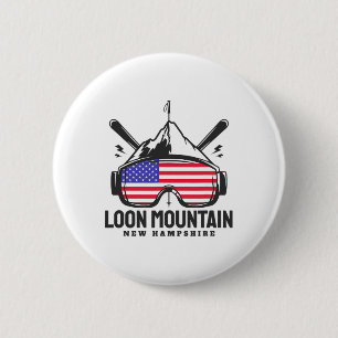 Badge Rond 5 Cm Montagne Loon New Hampshire Usa Ski Ski Retro