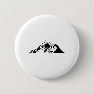 Badge Rond 5 Cm Montagnes Et Mer Randonnée Surfeur Escalade Randon