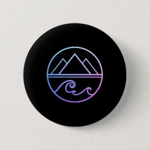Badge Rond 5 Cm Montagnes Vagues Nature Extérieur Surf Randonnée S