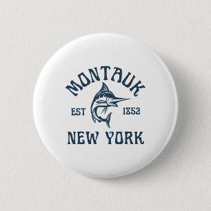 Badge Rond 5 Cm Montauk New York Pêche Marlin Voyage Poisson Plage