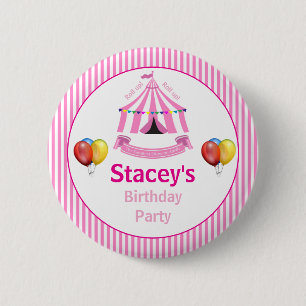 Badge Rond 5 Cm Montez ! Montez ! Cirque Anniversaire Pink