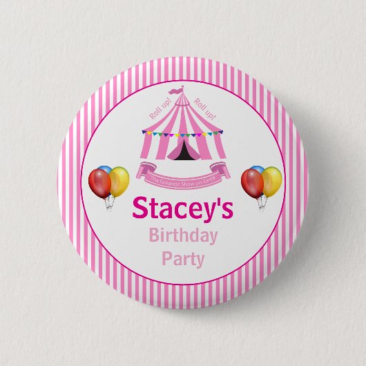 Badge Rond 5 Cm Montez ! Montez ! Cirque Anniversaire Pink (Devant)