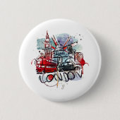 Badge Rond 5 Cm monument historique de big ben bus london (Devant)