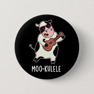 Badge Rond 5 Cm Moo-kulele Funny Ukulele Cow Pun Dark BG