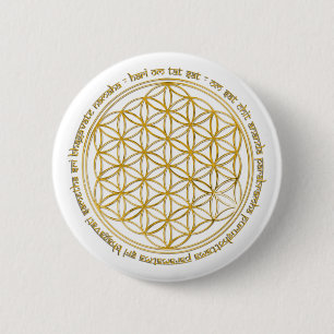 Badge Rond 5 Cm Moola mantra / fleur de la vie or