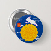 Badge Rond 5 Cm Mooncake Jumping Moon Moon Moon Rabbit (Devant & derrière)
