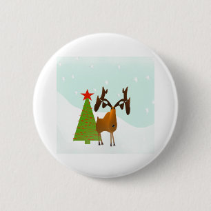 Badge Rond 5 Cm Moose de Noël
