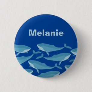 Badge Rond 5 Cm Morceau de baleines nager bleu foncé Personnalisé