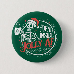 Badge Rond 5 Cm Mort à l'intérieur mais joyeux crâne de père Noël 