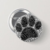 Badge Rond 5 Cm Mosaic Art Chien Empreinte de patte En Noir Et Bla (Devant & derrière)