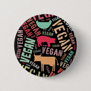 Badge Rond 5 Cm Mosaïque "végétalienne" de Mot-Nuage avec le porc,