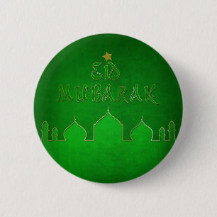 Badge Rond 5 Cm Mosquée verte de l'or de l'Aïd Moubarak