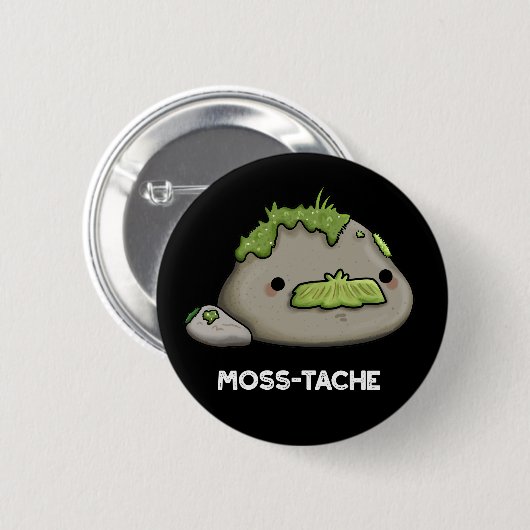 Badge Rond 5 Cm Moss-tache Funny Mustache Pun Dark BG (Devant & derrière)