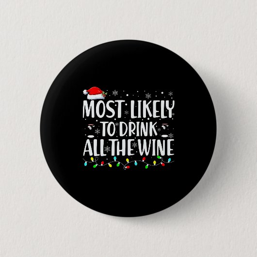 Badge Rond 5 Cm Most Likely To Drink All The Wine Christmas (Devant)