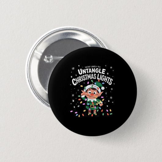 Badge Rond 5 Cm Most Likely To Untangle Christmas Lights Elf (Devant & derrière)