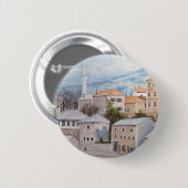Badge Rond 5 Cm Mostar, Bosnie - Peinture Townscape Acrylique (Devant & derrière)