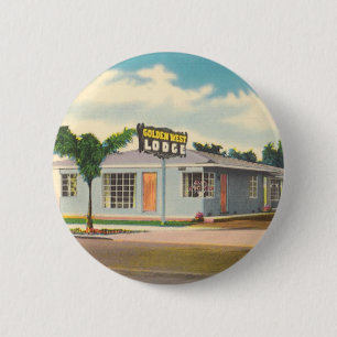Badge Rond 5 Cm Motel Vintage, hôtel Golden West Lodge avec des pa