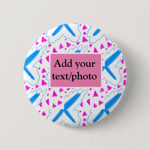 Badge Rond 5 Cm Motif aquarelle bleu rose ajoutez nom texte person