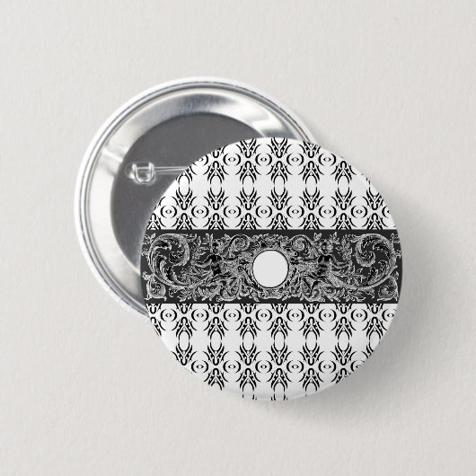 Badge Rond 5 Cm Motif baroque noir classique à customiser (Devant & derrière)