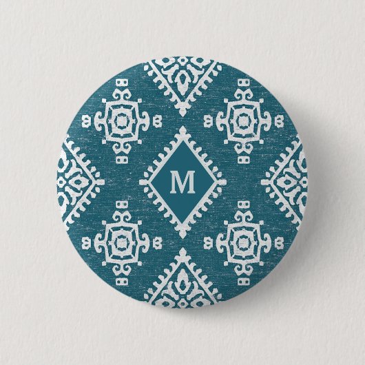 Badge Rond 5 Cm Motif bleu turquoise du monogramme | Amadora (Devant)