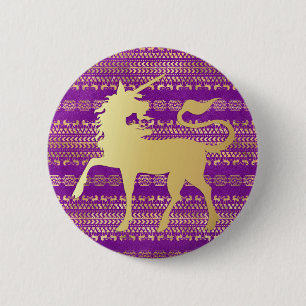 Badge Rond 5 Cm Motif bohème doré et violet & Licorne