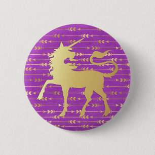 Badge Rond 5 Cm Motif bohémien or et violet & Licorne