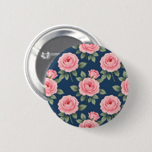 Badge Rond 5 Cm Motif botanique de roses roses luxuriantes