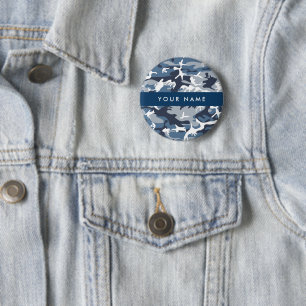Badge Rond 5 Cm Motif camouflage neige hivernale bleue Personnalis