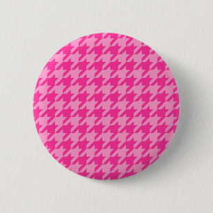 Badge Rond 5 Cm Motif carreaux pied de poule rose chaud