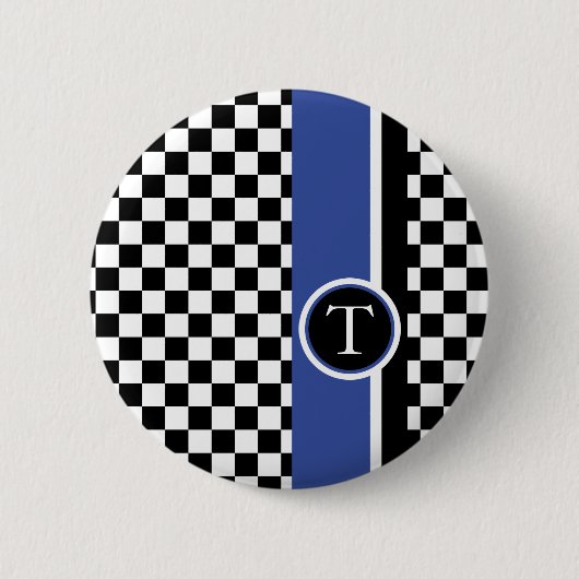 Badge Rond 5 Cm motif checkered avec la rayure bleue (Devant)
