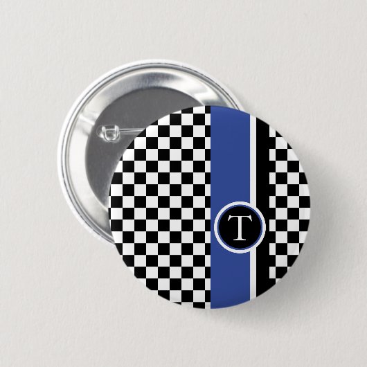 Badge Rond 5 Cm motif checkered avec la rayure bleue (Devant & derrière)