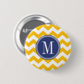 Badge Rond 5 Cm Motif Chevron jaune et bleu avec Monogramme (Devant & derrière)