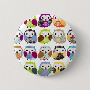 Badge Rond 5 Cm Motif coloré de hibou
