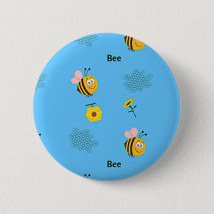 Badge Rond 5 Cm Motif d'abeilles en bleu