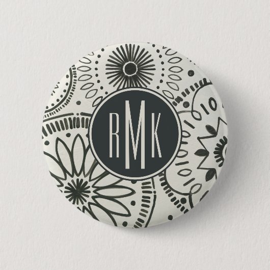 Badge Rond 5 Cm Motif d'abrégé sur le monogramme | Kami (Devant)