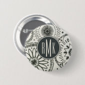 Badge Rond 5 Cm Motif d'abrégé sur le monogramme | Kami (Devant & derrière)