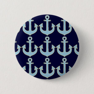 Badge Rond 5 Cm motif d'ancre nautique de bateau bleu
