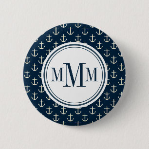 Badge Rond 5 Cm Motif d'Ancre Trio Monogram