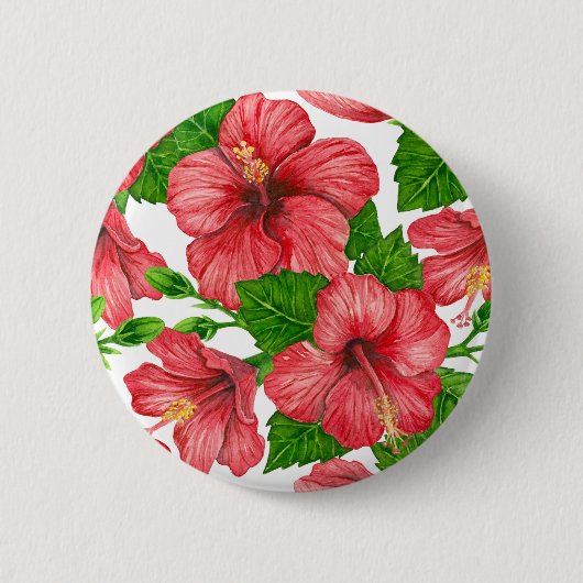 Badge Rond 5 Cm Motif d'aquarelle d'hibiscus rouge (Devant)