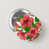 Badge Rond 5 Cm Motif d'aquarelle d'hibiscus rouge (Devant & derrière)