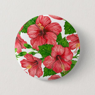 Badge Rond 5 Cm Motif d'aquarelle d'hibiscus rouge