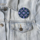 Badge Rond 5 Cm motif d'art fractal 3D Turquoise violet rose (En situation)