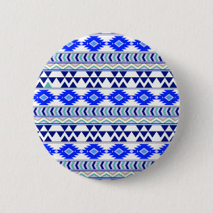Badge Rond 5 Cm Motif de bande aztèque bleu et blanc
