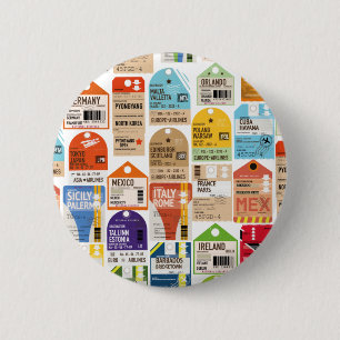 Badge Rond 5 Cm Motif de billets de voyage vintage. étiquette de b